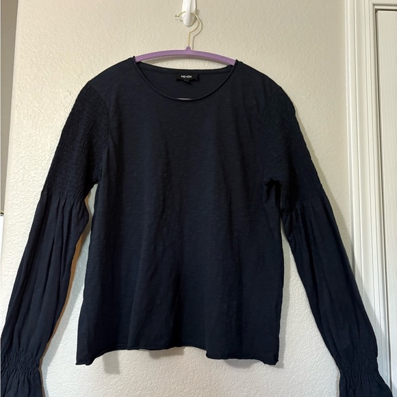 Me + Em Elevated Black Top with Smocking on Wrist and Down Shoulder. Size 10 - Picture 1 of 15